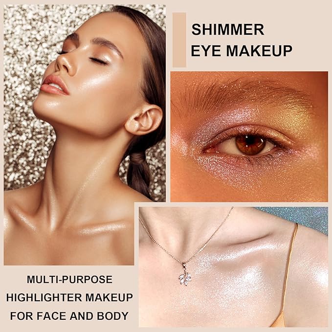 Face Highlighter Palette with Mirror, 8 Colors Glitter