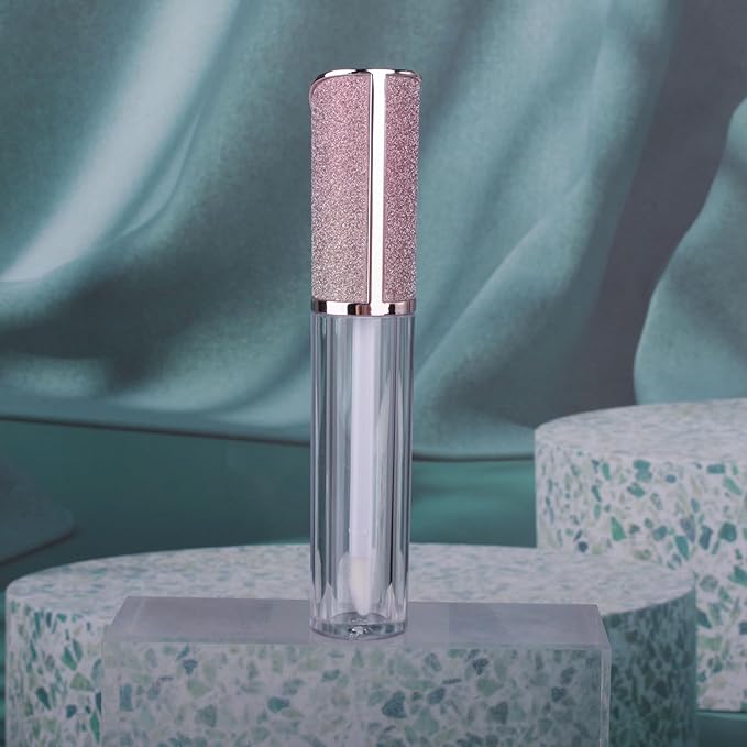 COSIDEA 15pcs Round Empty 5ml 0.17oz lip gloss tubes with wand and Gradient pink leather slope cap Lipgloss tube containers for lip oil packing