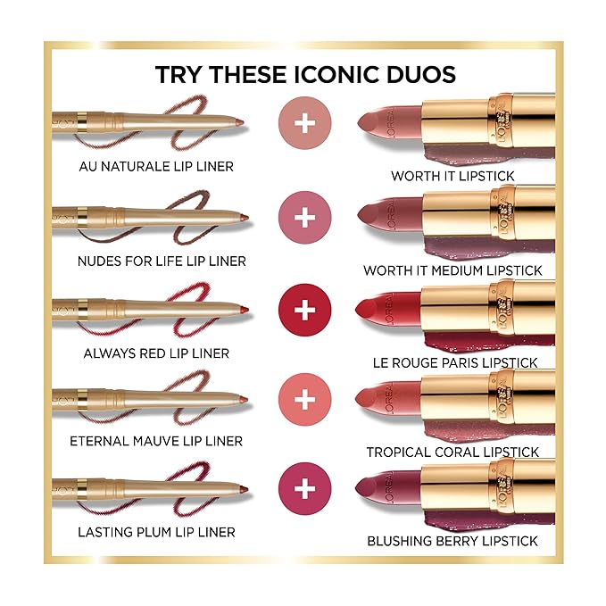 L'Oreal Paris Colour Riche Lip Liner Pencil, Creamy Lip Liner with Omega 3 and Vitamin E, 601 Worth It (Pinky Nude)