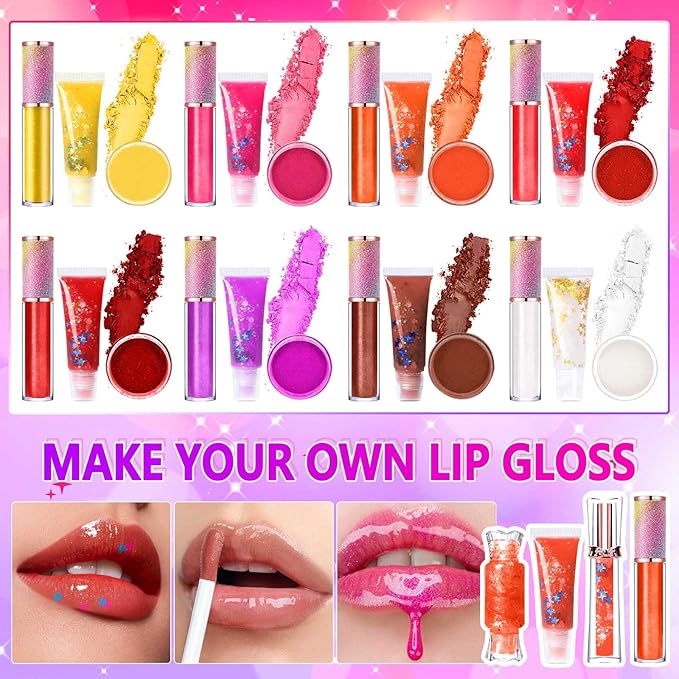 JCOOS Lip Gloss Making Kit, Lip Gloss Set for Teens Lip Kit Fun DIY Lipgloss Making Kit, Diy Lip Balm Kit Make Your Own Lip Gloss Making Kit, Moisturizing Lip Balm Base, Natural Beeswax, Lip Balm
