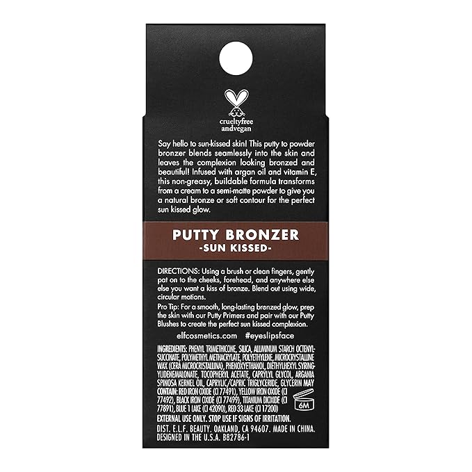 e.l.f. Putty Bronzer, Creamy & Highly Pigmented Formula, Creates a Long-Lasting Bronzed Glow, Infused with Argan Oil & Vitamin E, Sun Kissed, 0.35 Oz