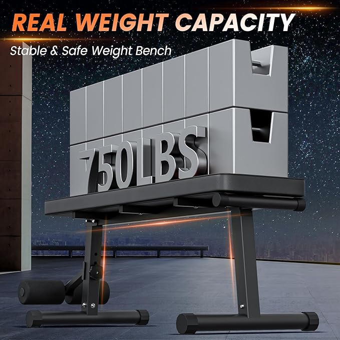 2 In 1 Adjustable Flat Weight Bench - 45.3'' Extended Gym,750LBS Sit 18'' Widened