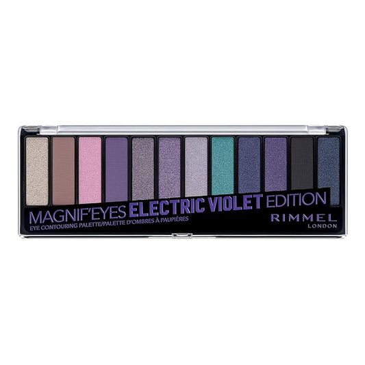 Rimmel London Magnif'Eyes Eyeshadow Palette, 12 Shades, Blendable Formula, Versatile, 008, Electric Violet, 0.5oz