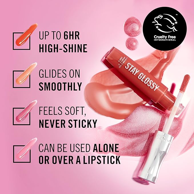 Rimmel London Stay Glossy, 465 Melon-Air, Lip Gloss, Non-Sticky, Color and Shine, Up To 6-Hour Wear, Precise Applicator, 0.18oz