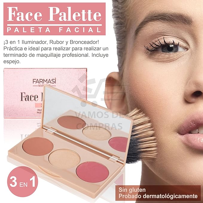 FARMASI Makeup Face Palette, Trio Eyeshadow, Long Lasting 0.52 oz