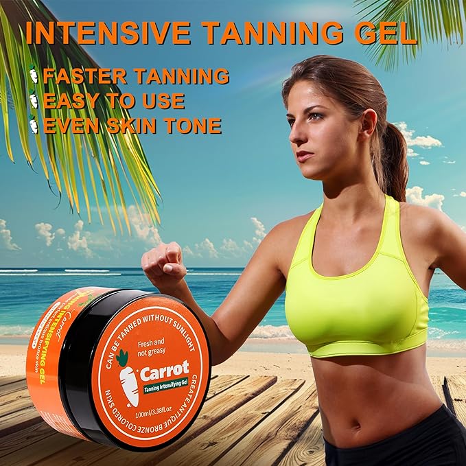 100ml Carrot Tanning Intensifying Gel, 3.38 fl.oz Intensive Tanning Gel, Tanning Bed Lotion Accelerator for Outdoor Sun, Women Natural Moisturizing Tanning Cream, Men Fast Bronzing Butter Tanning Oil