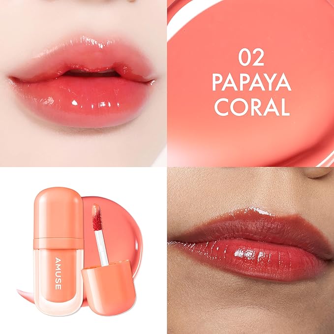 Amuse SEOUL BEBE TINT - 02 PAPAYA CORAL | 24-hour Long-lasting Lip Stain, Plumping, Hydrating, Moisturizing, No Peel Off, Lip Care, Treatment, Non Sticky, Korean Lip Tint for Dry Lips