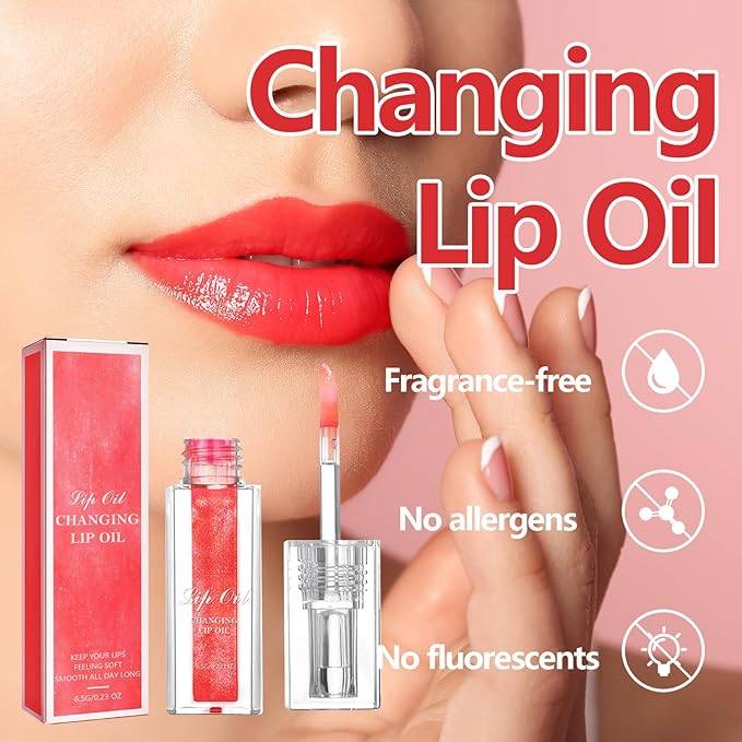 Conversionh Color Changing Lip Oil, Conversion Lip Stain, Conversionh Lip Oil, Boss up Magic Color Changing Lip Oil, Warm Change Hydrating Plumping Lip Nourishing Non-stick Oil (Red)