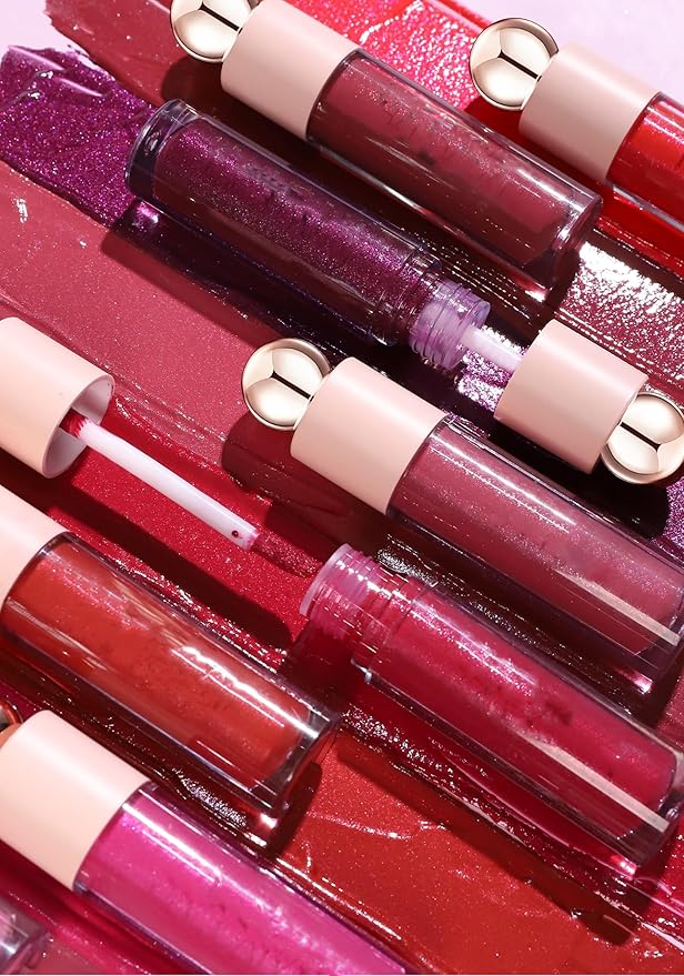 Shimmer Lip Gloss,Shine Liquid Lipstick Glossy Shimmer Finish, Glitter Sparkly Smooth Primer Lip Tint,Moisturizing Matte Lip Glaze Fine Glitter Waterproof Non-Stick Cup for Girls Women(#08)