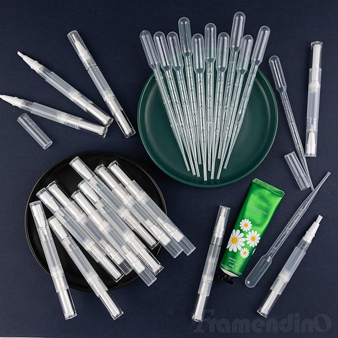 Framendino, 20 Pack Cuticle Oil Pens Empty Transparent Twist Pens with Brush Tip Liquid Tube Stickers