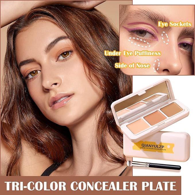 3 Colors Correcting Concealer Palette,Concealer Contour Foundation Makeup Dark Circles,Acne,Blemish