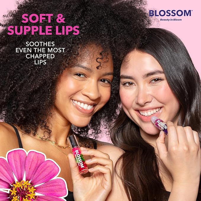 Blossom Roll on Lip Gloss, Scented Clear High Shine Moisturizing Lip Oil, Non Sticky, Infused with Real Flowers, Made in USA, 0.2oz, Raspberry