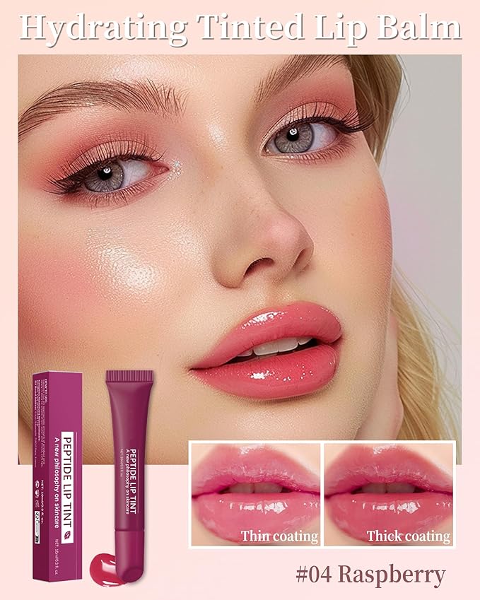 Tinted Lip Balm-1Pcs Raspberry Peptide Hydrating Gloss,Thanksgiving