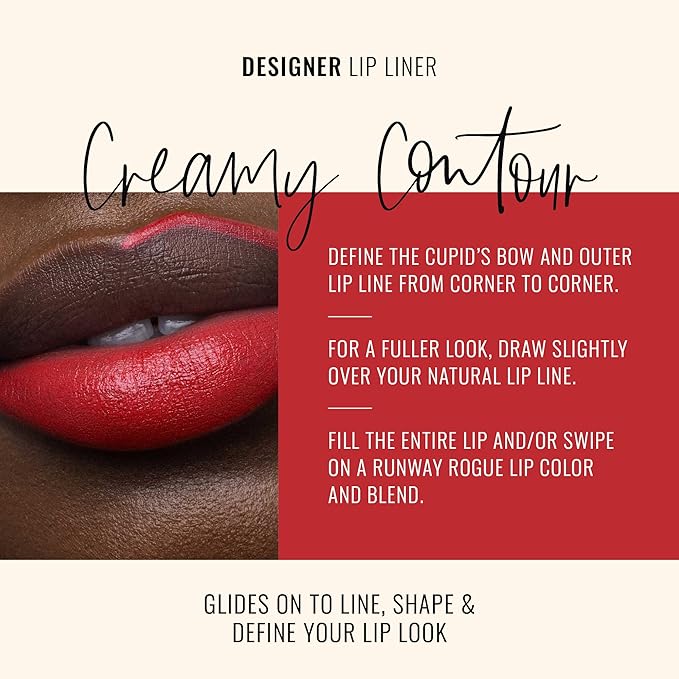 Runway Rogue Designer Liner Lip Pencil, Matte Classic True-Red Lip Liner Pencil and Lip Liner Sharpener, ‘Statement Piece’