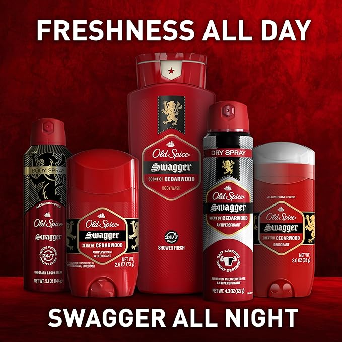 Old Spice Refreshing Body Wash for Men, 3X Defense, 24/7 Shower Fresh with Long Lasting Scent, Red Collection, Swagger with Cedarwood Scent, 16 oz (Pack of 4)