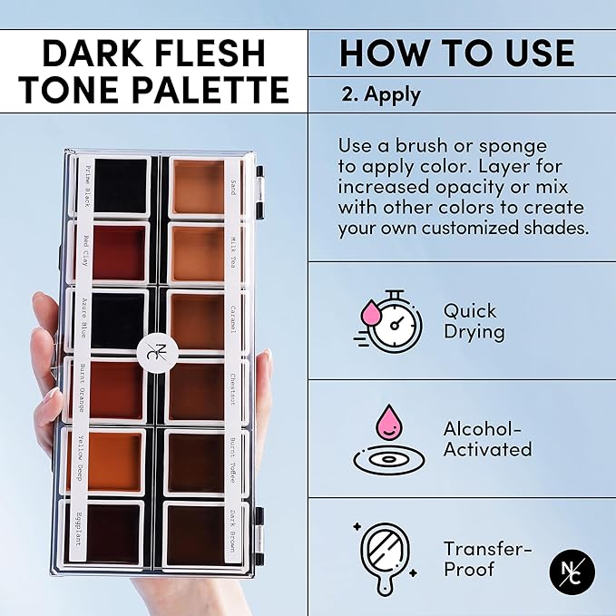 12 Color Dark Flesh Tone Alcohol Activated Makeup