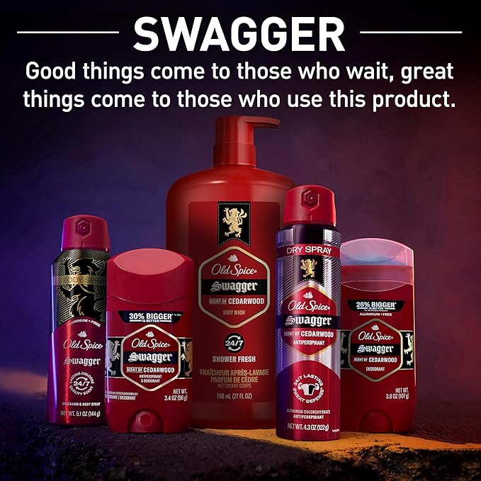 Old Spice Refreshing Body Wash for Men, 3X Defense, 24/7 Shower Fresh with Long Lasting Scent, Red Collection, Swagger with Cedarwood Scent, 24 oz (Pack of 4)