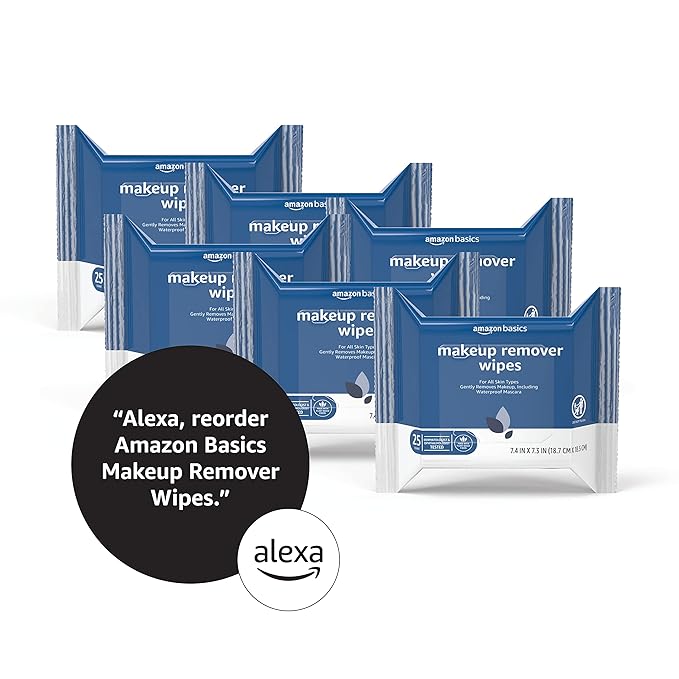 Amazon Basics Make Up Remover Wipes, Original, 25 Count, Pack of 6 (Previously Solimo)