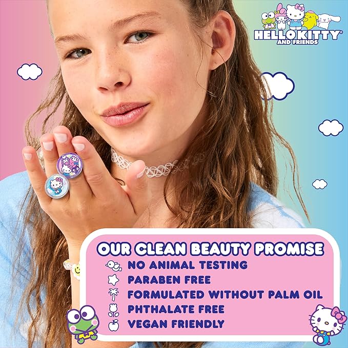 Horizon Group USA Sanrio Hello Kitty and Friends Shimmer Lip Gloss Making Kit, Makes 5 Hello Kitty Glitter Lip Gloss Rings, DIY Hello Kitty Lip Gloss Kit, Great Birthday Gift for Ages 6+
