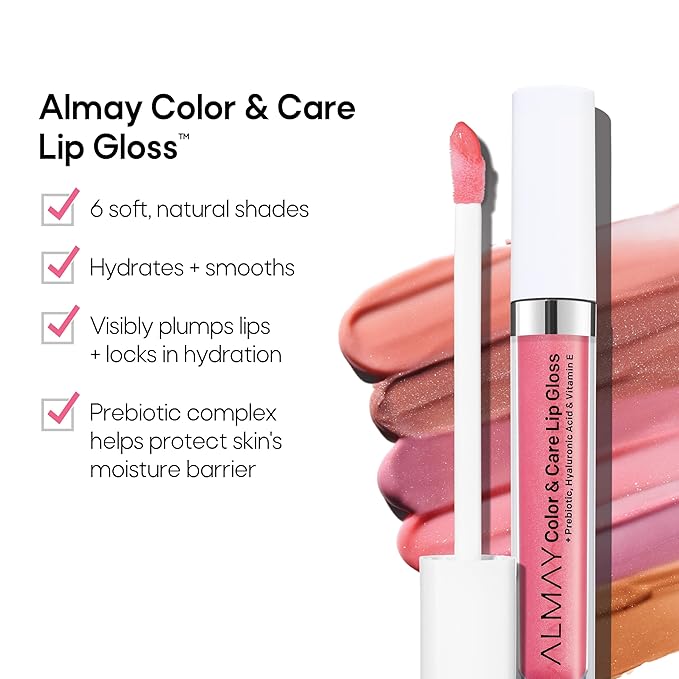 Almay Color & Care Hydrating Lip Gloss, Soft Natural Hues, Prebiotic Complex, Hyaluronic Filling-Sphere Technology, 500 Sunrise Punch, 0.1 Fl Oz