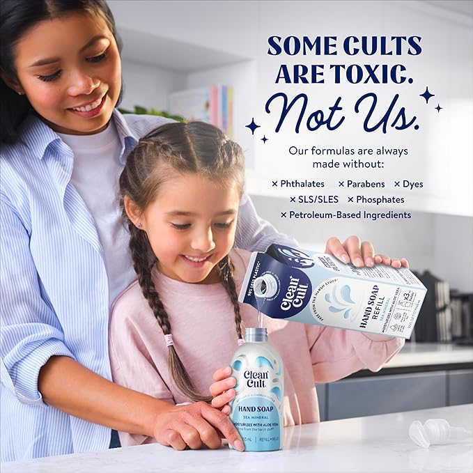 Cleancult - Liquid Hand Soap Refills - Sea Minerals - Gentle On Sensitive Skin - Made with Aloe Vera & Essential Oils - Eco Friendly - Paper-Based Packaging - 32 oz/3 Pack