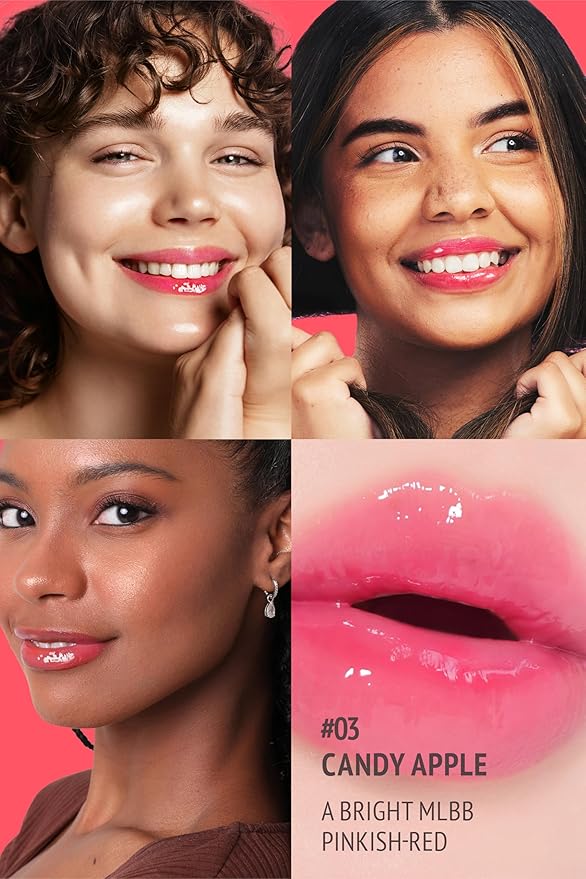 SELF BEAUTY Veganize Collagen Lip Glass Balm | Hydrating Lip Balm in 9 Vibrant Colors | Moisturizing Lip Care Infused with Collagen Jelly Magic | No Animal Trial Lip Balm 0.06 oz (#3 Candy Apple)