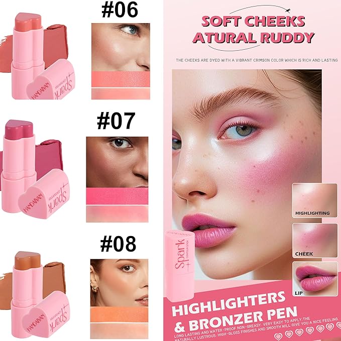 Heart Blush Stick, Matte Rouge Stick, Cheek Contour (05#, 0.) 21 OZ