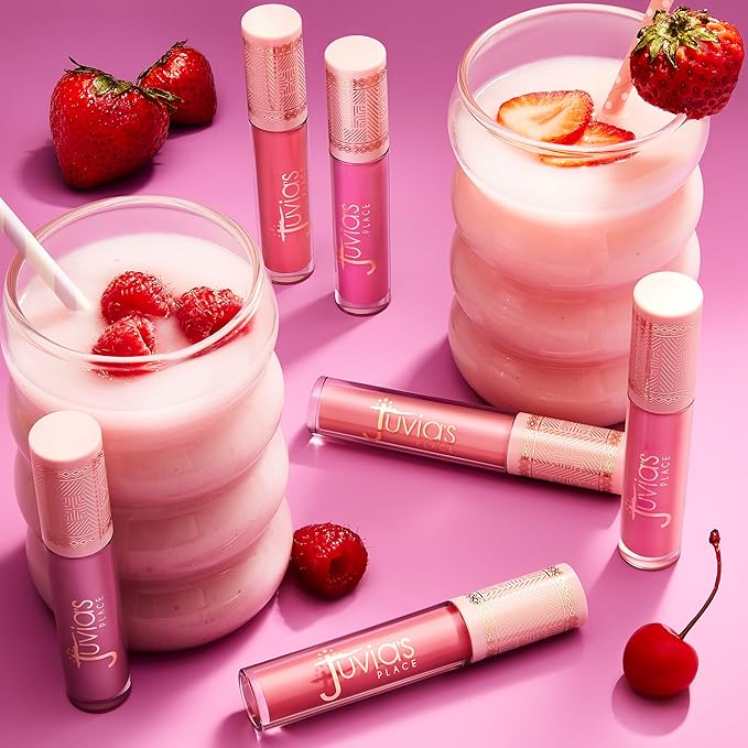 Juvia's Place Smoothie Lip Gloss Pink Melon - Hydrating Cream Lipgloss with Pink & Mauve Tones - Non Sticky Plumping Glosses - High Shine Lipgloss for Women - Lip Plumper with Cocoa Butter & Chia Oil