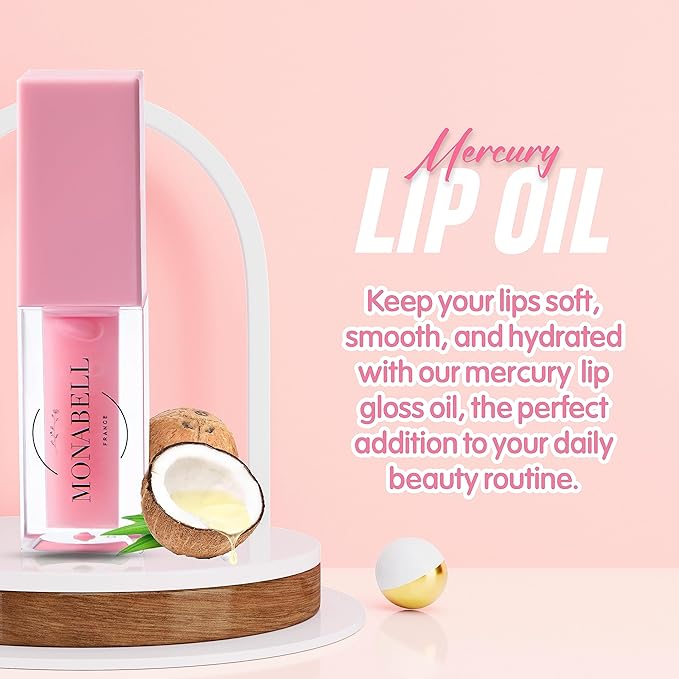 Hydrating Lip Glow Oil - Plumping Lip Oil Gloss Tinted for Lip Care and Dry Lips, Non Sticky & Fresh Texture, Shiny and Moisturizing (Mercury)