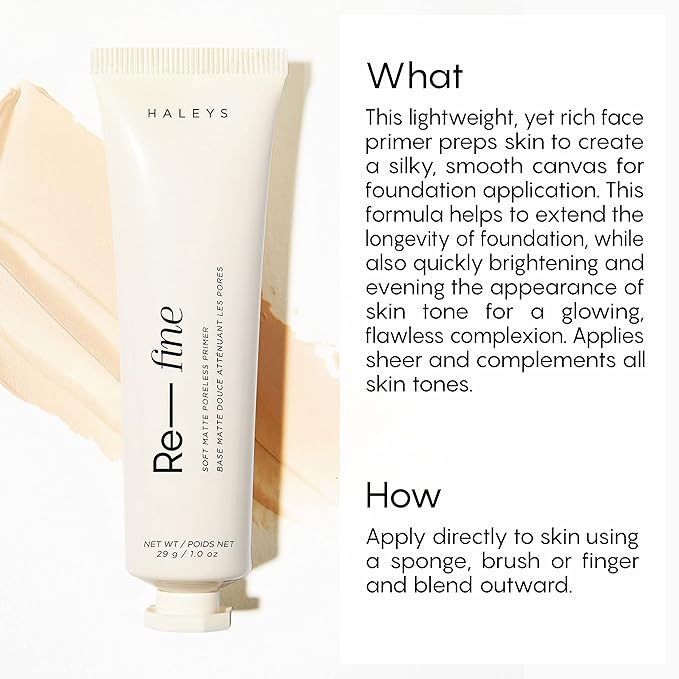 HALEYS Re-fine Soft Matte Poreless Primer (), Lightweight, + Fragrance-Free 1 oz