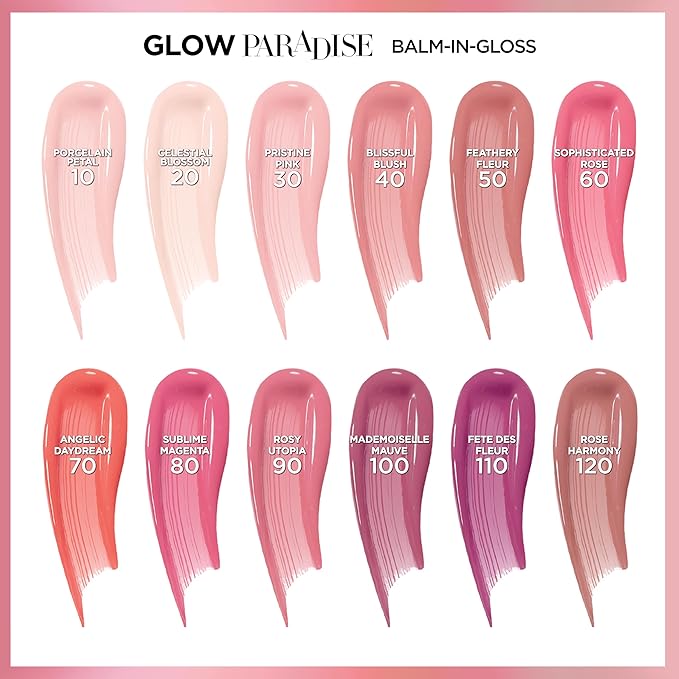 L'Oreal Paris Glow Paradise Hydrating Tinted Lip Balm-in-Gloss with Pomegranate Extract & Hyaluronic Acid, Ultra-Gentle, Non-Sticky Formula, Rosy Utopia, 0.23 Fl Oz