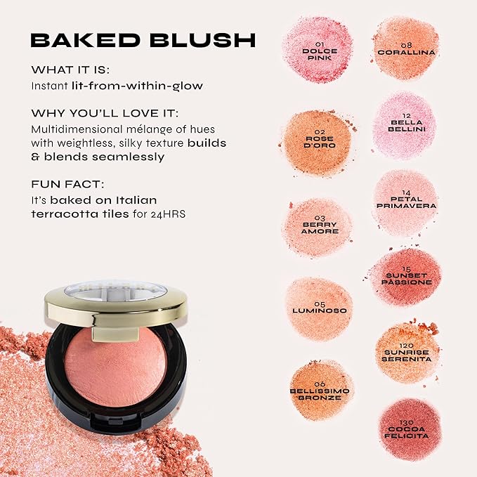 Milani Baked Blush, Powder Blush for Cheeks, Cruelty Free Makeup - Shape, Contour & Highlight Face for a Shimmery or Matte Finish -Bellissimo Bronze