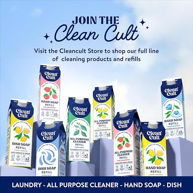 Cleancult Liquid Hand Soap Refill - Pink Grapefruit- Moisturizes Dry & Sensitive Skin - Made with Aloe Vera & Essential Oils - Eco Friendly - Paper-Based Packaging - 32 oz/2 Pack
