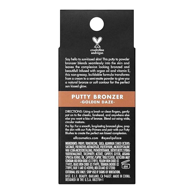 e.l.f. Putty Bronzer, Creamy & Highly Pigmented Formula, Creates a Long-Lasting Bronzed Glow, Infused with Argan Oil & Vitamin E, Golden Daze, 0.35 Oz (10g)
