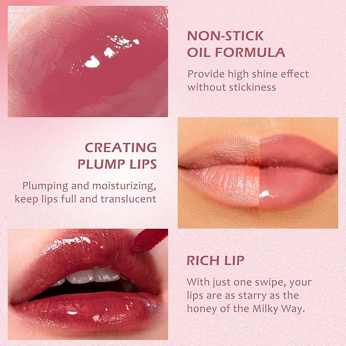 Juicy Lip Plumping Gloss, Pink Tinted Lip Gloss Lip Plumper, Hydrating Moisturizing Lip Tint Stain, Highly Pigmented Shine Glossy Lip Oil, Long-Lasting Lip Gloss For Women Girls Dry Lip Care-01#