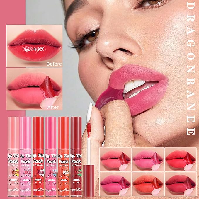 6 Colors Matte Lip Stain, Lip Liner Stain, Peel Off Lip Liner Tattoo, Long Lasting Lip Stain Waterproof for Women Girls All Skin Types, Transfer-Proof & Natural