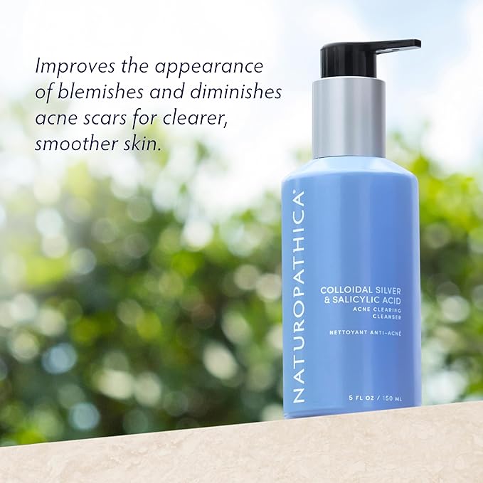 Naturopathica Colloidal Silver and Salicylic Acid Acne Clearing Cleanser, Reduce Blemishes and Acne Scars, Clarifying Face Wash for Men and Women, 5 fl oz