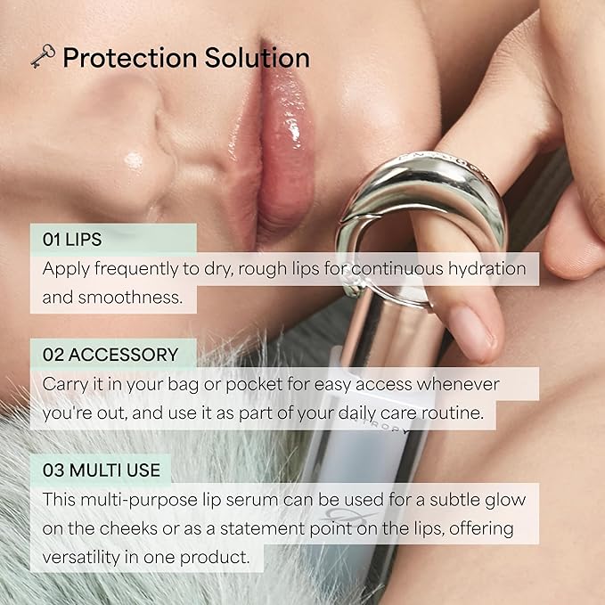 ENTROPY Makeup Charm Ultra Glossy Lip Serum, Nourish Lip Care with Amino Complex, Hydrating, Cooling Care, Non-Sticky, High Shine Finish, Crystal Clear