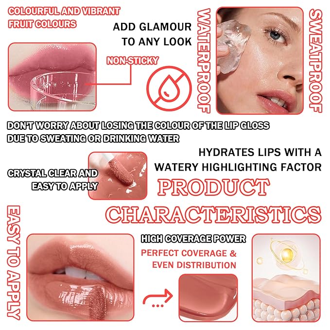 6 Colors Lip Oil Set,Big Brush Head Lip Glow Oil,Moisturizing Shiny Lip Plumping Lip Gloss Oil,Non-sticky Long Lasting Hydrating Tinted Lip Oil for Women