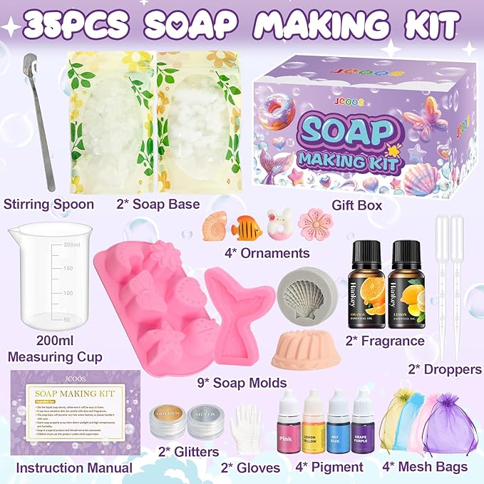 Jcoos Lip Gloss Making Kit 73PCS Lip Gloss Keychain Make Your Own Lip Gloss Kit, DIY Lip Gloss Making kit, Soap Making Kit for Kids, Make Your Own Soap Kit Soap Making Kit Science Kits for Kids Age