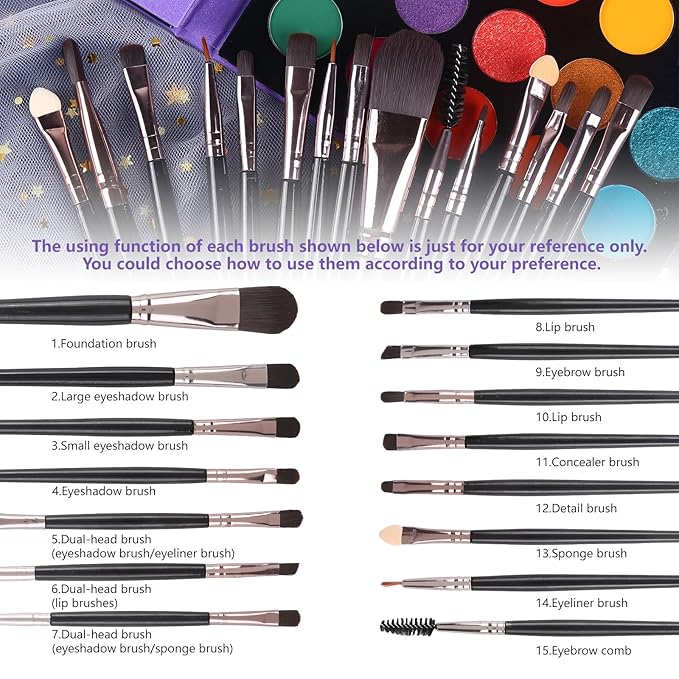 UCANBE Eyeshadow Palette with 15Pcs Brushes Makeup Set,