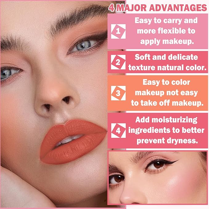 Cream Blush Stick with Brush,Waterproof Blush Makeup,Long Lasting Cherry Pink