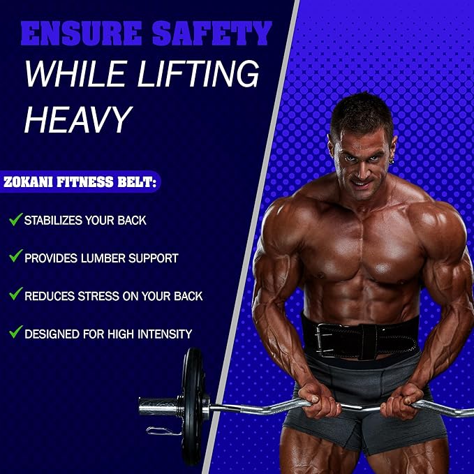 Zokani Thick Leather Weight Lifting Belt - 6MM 4-Inch Wide, 100% Leather 24" - 32", suede