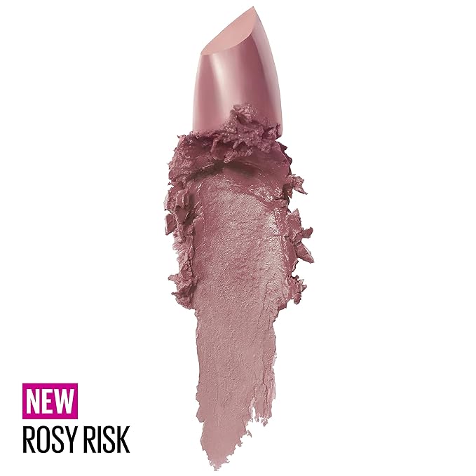 Maybelline Color Sensational Lipstick, Lip Makeup, Cream Finish, Hydrating Lipstick, Nude, Pink, Red, Plum Lip Color, Rosy Risk, 0.15 oz; (Packaging May Vary)