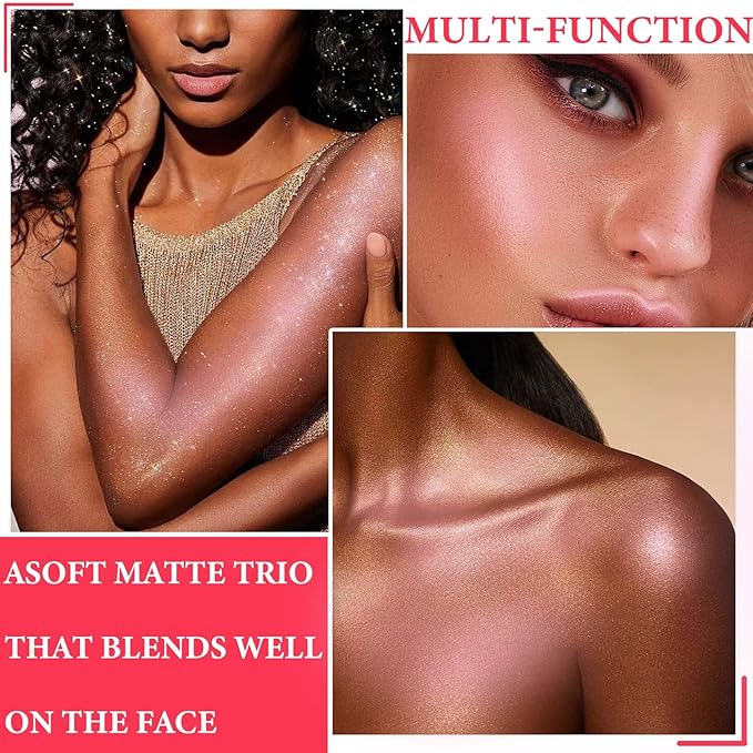 Face Glitter Blush Shimmer Waterproof Highlighter Blusher Powder,Facial