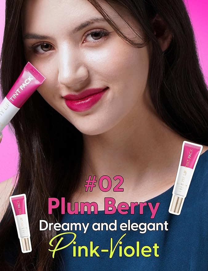 LIP My Tint Pack - Korean Lip Stain Peel Off Pack | Kiss-Proof Korean Lip Tint Long Lasting Lipstain Marker | Waterproof Lip Stain Peel Off Lipstick (02. Plum Berry, 0.50 Fl Oz)