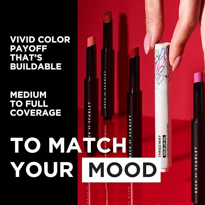 Deck of Scarlet Threeway Solid Lip Oil, Vegan Formula With Hyaluronic Acid and Hydrating Oil Blend, Glossy Finish - Coral Rose