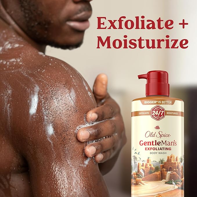 Old Spice GentleMan's Exfoliating & Moisturizing Body Wash for Men, 24/7 Shower Fresh with Long Lasting Scent, Renewing Vitamin B3 Blend, Brown Sugar + Cocoa Butter Scent, 26 oz