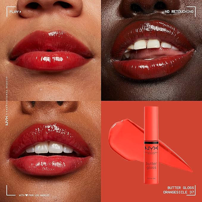 NYX PROFESSIONAL MAKEUP Butter Gloss, Non-Sticky Lip Gloss - Orangesicle (Orange) (Pack of 2)