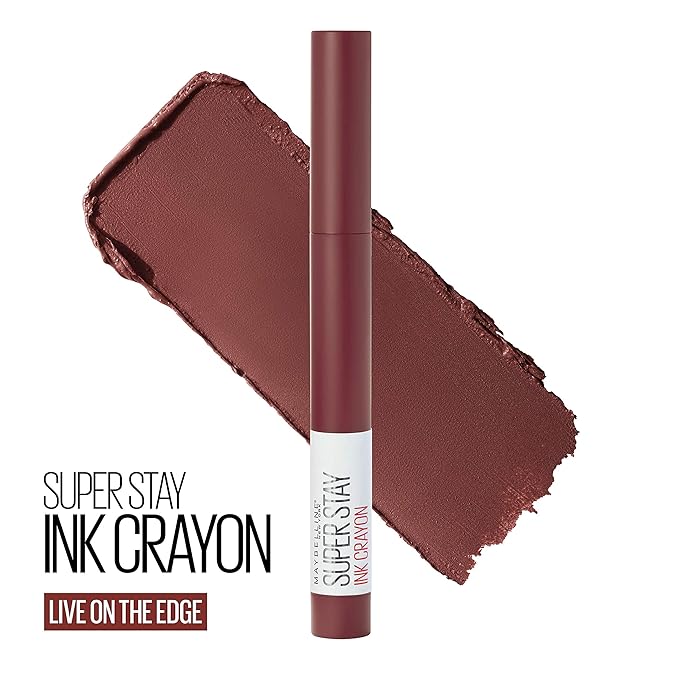 Maybelline Super Stay Ink Crayon Lipstick Makeup, Precision Tip Matte Lip Crayon with Built-in Sharpener, Longwear Up To 8Hrs, Live On The Edge, Purple Brown, 1 Count
